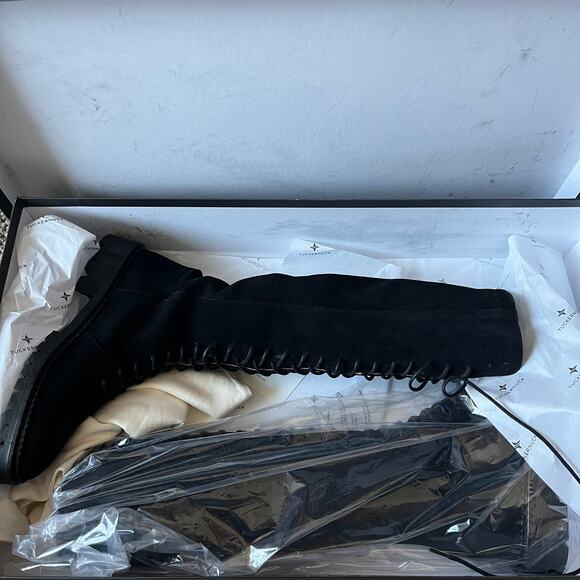 Tuckernuck Black Kyle Lace Up Knee High Suede Leather Lug Boots Size 6 New - Picture 2 of 11